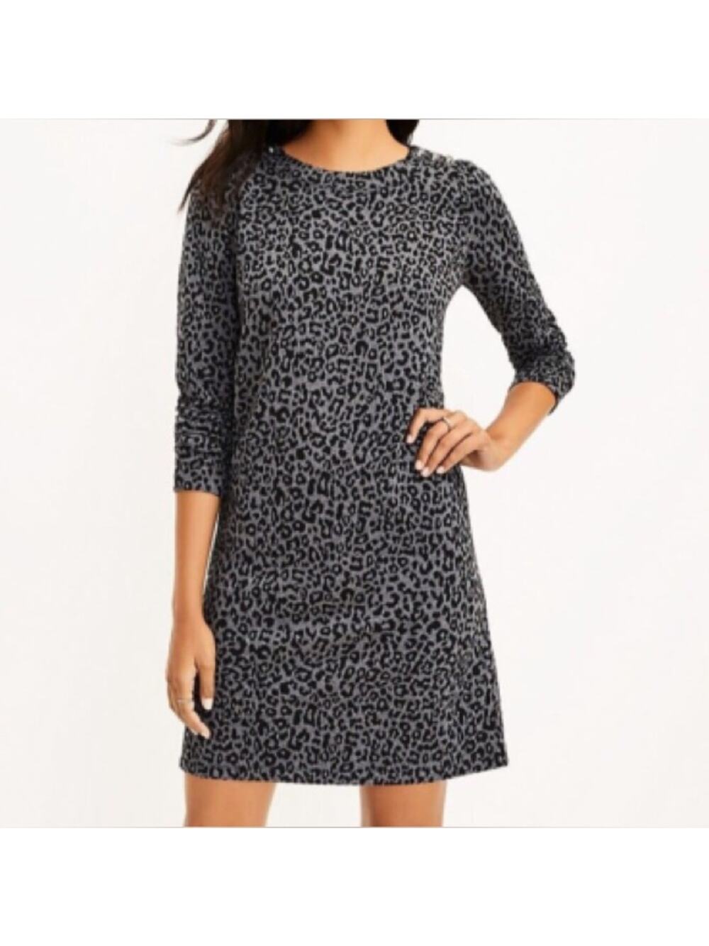 Loft Button Shoulder Leopard Shift Dress